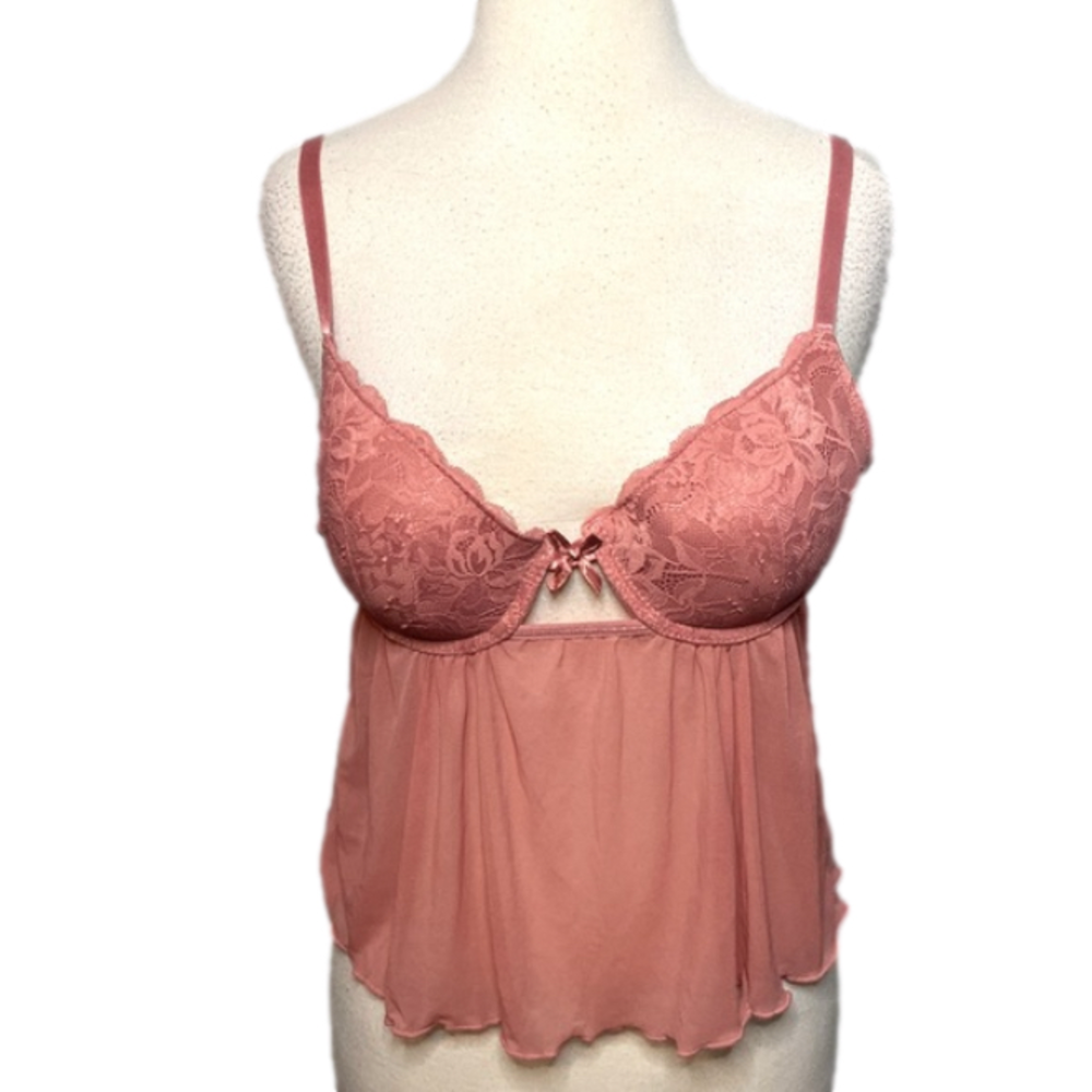 Hush Intimates Bra Top Adjustable Straps Sheer Dusty Rose Large